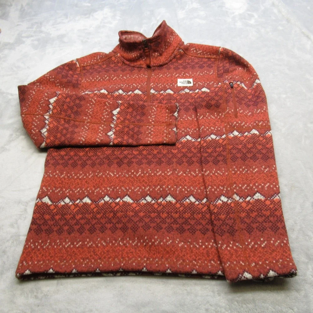 The North Face Sweatshirt Mens Small Red Aztec Gordon‎ Lyons Novelty 1/4 Zip